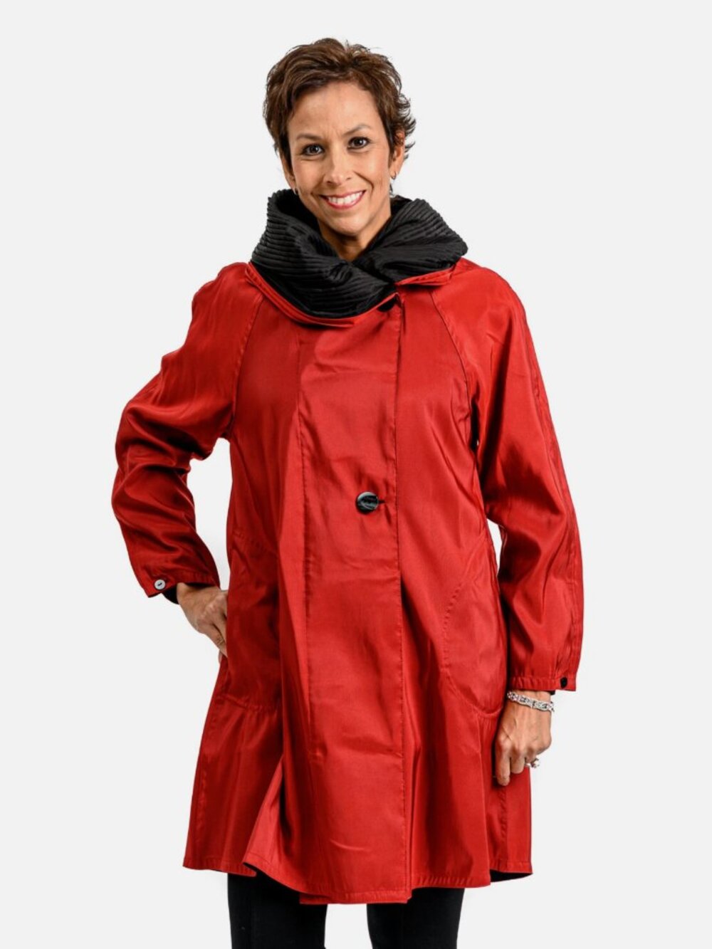 Mycra Pac Reversible Raincoat Red/Black Hooded Coat w/ Original Travel bag